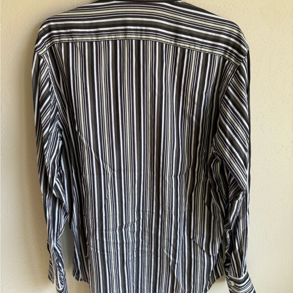 Men’s M Gray Striped Y2K Thomas Dean Kencore Casual, Retro Long Sleeve Button Up - Picture 6 of 6